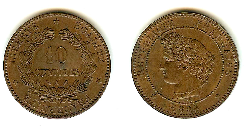 10 centimes Cérès 1894 Paris SPL-
